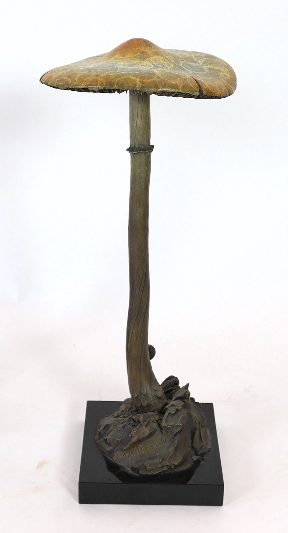David Goode (British, b.1966). A pair of bronze Psathyrella mushrooms, height 71cm